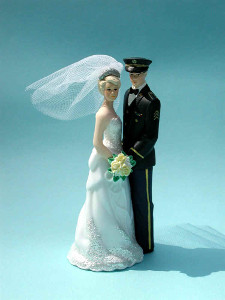 military divorce lawyers represented by military wedding cake toppers
